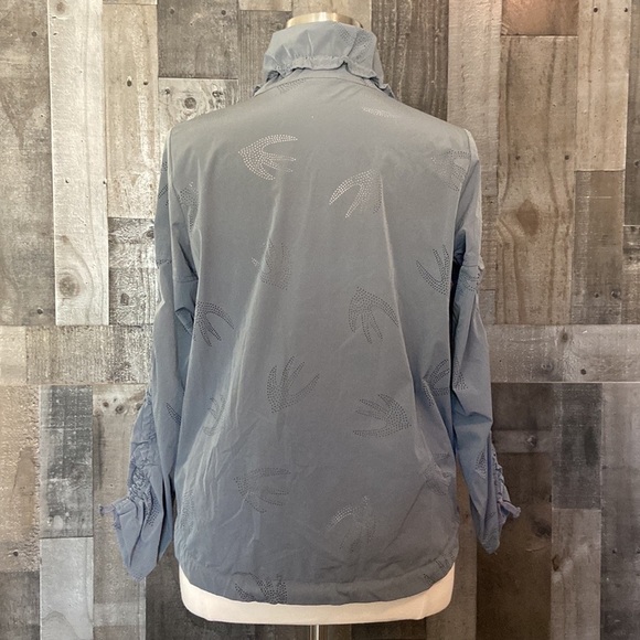 Nanette Lepore gray windbreaker large laser cut birds mock neck lightweight fall - Picture 9 of 13